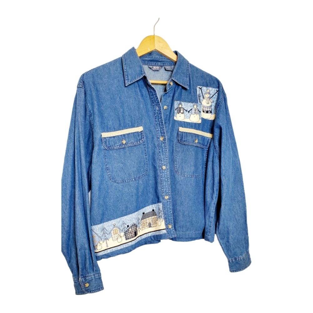 Vintage YNOT Lightweight Denim Snowman Jacket Cropped Size XL